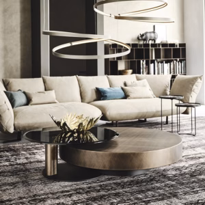 Cattelan Italia Arena Coffee Table, Lacquered Steel, Swivelling Fumé Glass Top