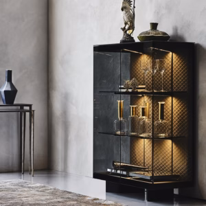 Cattelan Italia Boutique Alta Sideboard, fumé glass doors, leather upholstery