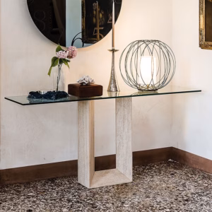 Cattelan Italia Diapason Console Table, Glass, Travertine, Marble