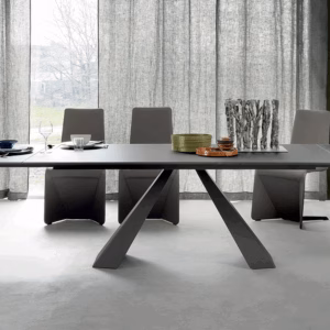 Cattelan Italia Eliot Drive Extendible Table, graphite painted frosted extra clear glass