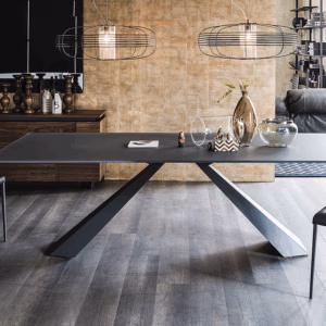 Cattelan Italia Eliot Fixed Dining Table, Graphite painted frosted glass, marble