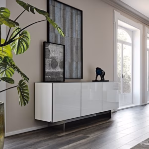 Cattelan Italia Focus Sideboard, 2 or 3 doors, matt white and extra clear white painted glass