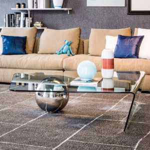 Cattelan Italia Globe Coffee Table, Curved Glass, Stainless Steel, Travertine