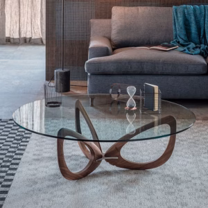 Cattelan Italia Helix Coffee Table, Glass and solid Canaletto walnut, round, square, rectangular