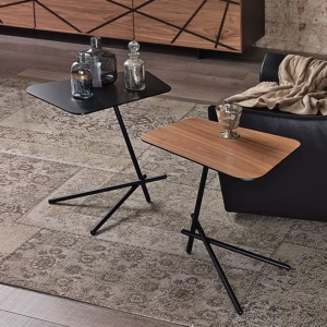 Cattelan Italia Laser Side Table, canaletto walnut, black glass