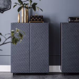 Cattelan Italia Tiffany Sideboard, graphite, white or black lacquered wood, doors upholstered in leather
