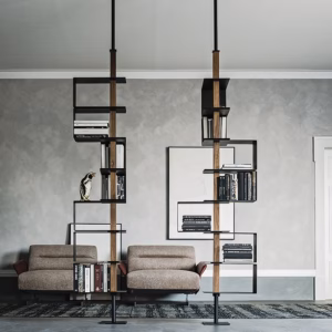 Cattelan Italia Tokyo Bookcase, titanium, graphite, white, black steel and Canaletto walnut, burned oak