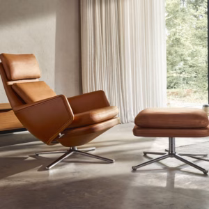 Vitra Grand Relax Lounge Chair In Leather and Fabric with Free Ottoman
